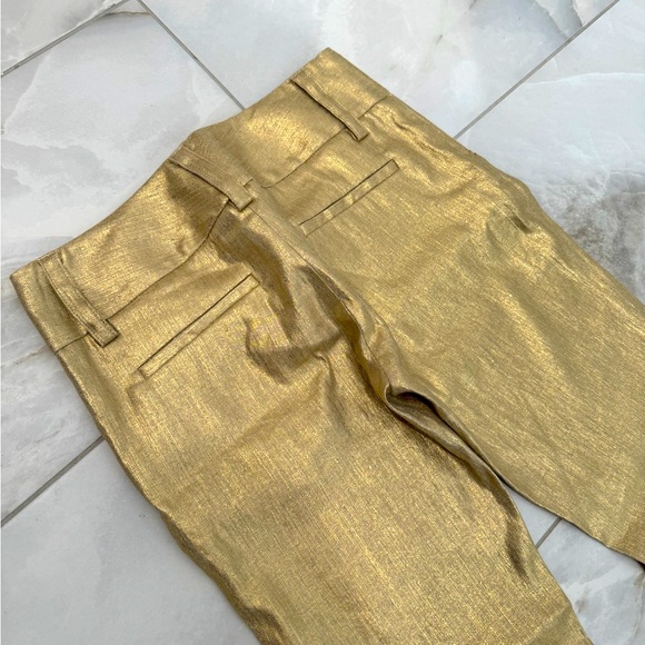 Alice+Olivia "Melissa" Metallic Textured Golden Linen Low Rise Flare Pant Size 2 - Picture 5 of 7